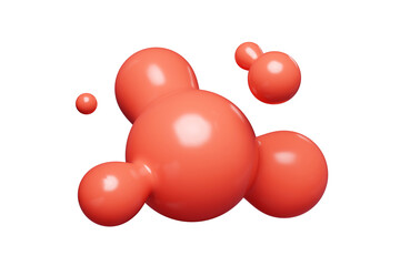 Wall Mural - Red abstract liquid metaball shape. 3d render illustration of fluid soft bubble blob. Organic bright decorative sphere geometric form. Morphing ball aqua drop or molecule. Flow particles.