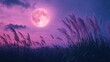 © pornsawan - Pink Full moon and Japanese pampas grass in midnight,The harvest Miscanthus sinensis and full moon,beautiful night sky in the countryside with the perfect moon exudes beauty in the dark.