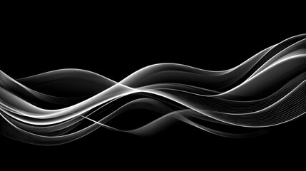 Wall Mural - Abstract White Waves on Black Background