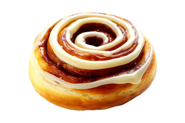 Cinnamon roll Cinnabon topped with smooth icing, making it perfect for dessert or breakfast, isolated on white transparent background.