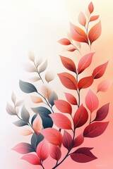 Wall Mural - Watercolor-style illustration of red and pink leaves on a branch