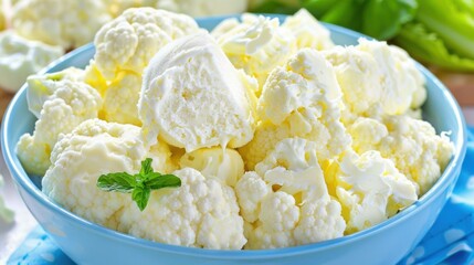 Sticker - A bowl of cauliflower florets. AI.