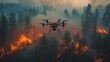 © DarkinStudio - AI-driven aerial surveillance drones monitoring for forest fires in remote areas: Drones collecting data from forests to detect and prevent wildfires.