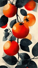 Wall Mural - Stylized tomato design with unique shapes and contemporary color palette.