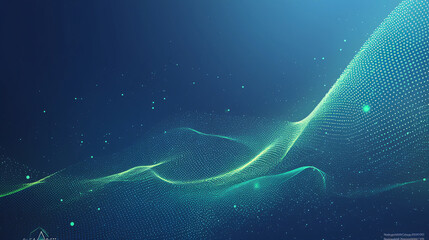 Poster - A mesmerizing digital wave pattern in shades of blue and green, showcasing a flowing design with sparkling particles.