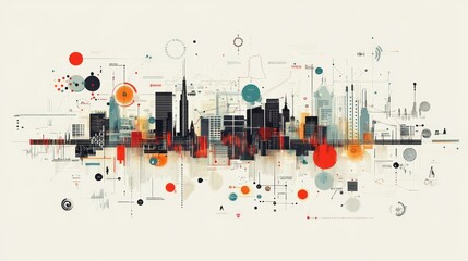 Poster - Abstract Cityscape with Geometric Shapes and Lines