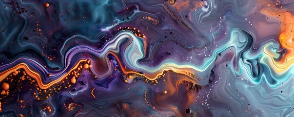 Poster - A stunning abstract wave of vibrant colors flowing through a dark canvas, creating a captivating and dynamic visual effect.