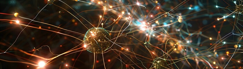 Poster - A vibrant macro view of neural connections showcasing intricate patterns of light and color, symbolizing communication and intelligence.