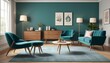 © Danish - Photo modern style interior room 3d illustration Interior,Kitchen,Washrooms frame living room with colorful white sofa,led with blank frame