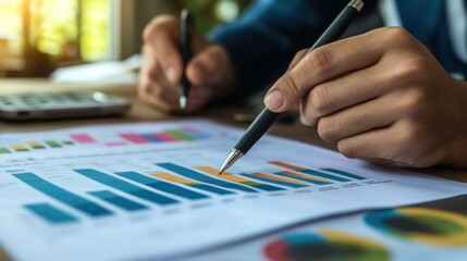 Poster - Hand Analyzing Bar Graph with Pen