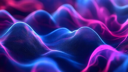 Dynamic wave pattern made of blue and purple lines in a digital space