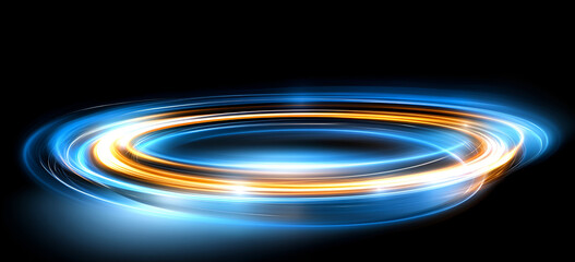 Aufkleber - Abstract swirling lights create a dynamic circular pattern against a dark background, resembling motion and energy during a late evening setting