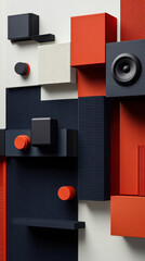 Poster - The image is a collage of various shapes and colors, including squares, circles, and triangles. Scene is abstract and artistic, with a sense of movement and energy. The use of different shapes