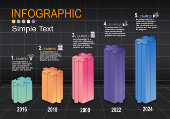 Poster - infographic vector illustration with bar graphs arranged by height, showing growth in stages for pre