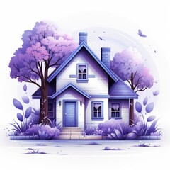 Wall Mural - Elegant Flat Style Illustration of a House with Light and Purple Shades