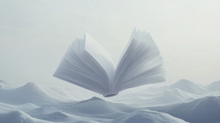 Poster - Open Book Hovering Over a Snowy Landscape