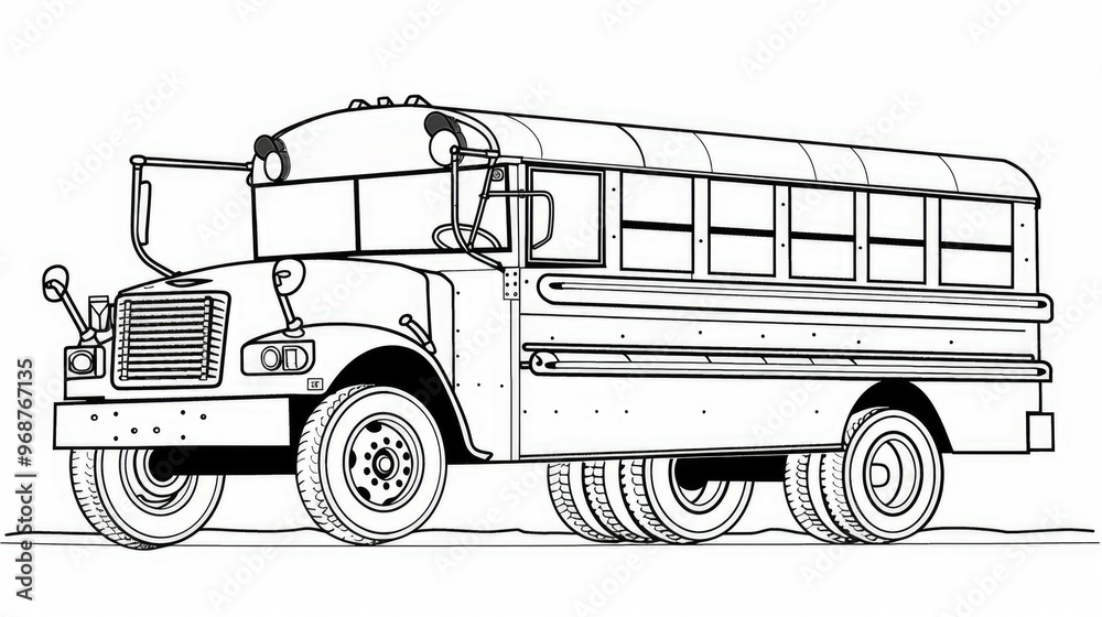 Outline of a school bus in black and white art style on a white ...