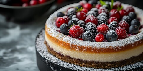 Wall Mural - Delicious Cheesecake with Mixed Berries