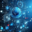 © Chirul - Ai generator Geometric background technology blue with modern futuristic style glowing sphere hologram