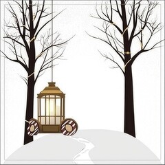 Wall Mural - Lantern Hanging Between Trees in Winter Wonderland