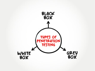 Poster - Types of Penetration testing - ethical hacking, is an authorized simulated cyberattack on a computer system, mind map text concept background