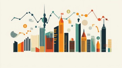 Poster - Abstract Cityscape with Financial Data and Charts