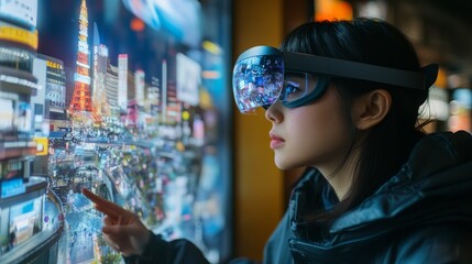 AI-powered interactive 3D maps guiding tourists through smart cities: Tourists using AR glasses to explore a futuristic city with real-time AI navigation.