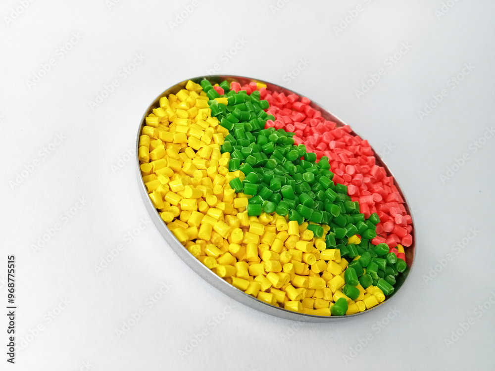 Masterbatch Color Granules colorful masterbatch granule, colorful pigment, green granules in a cup ...