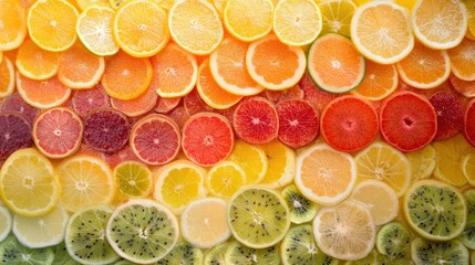 Poster - Close-up of colorful fruit slices arranged in a gradient