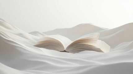 Poster - Open Book Resting on White Fabric Waves