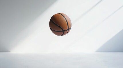 Wall Mural - A Basketball Hovering in a White Room with Sunbeams