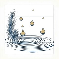 Poster - Christmas Ornaments Falling into Water with Ripples and a Pine Branch