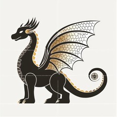 Poster - Black and Gold Dragon Illustration