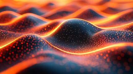 Aufkleber - Futuristic data stream visualization with flowing lines and glowing digital particles moving through a 3D grid symbolizing high-tech connectivity Large space for text in center Stock photo with copy