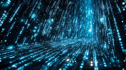 Aufkleber - Cybersecurity code matrix with flowing green and blue digital data encrypted codes floating on a dark background with locks symbolizing protection Large space for text in center Stock photo with copy