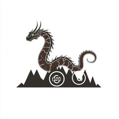 Sticker - Dragon Silhouette with Mountain Background