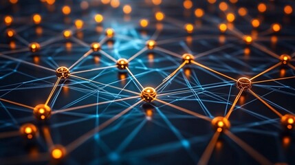 Aufkleber - Neural network with interconnected glowing nodes on a dark background symbolizing AI and machine learning processes futuristic tech-inspired design Large space for text in center Stock photo with