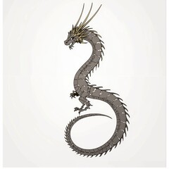 Poster - Illustration of a Grey Dragon with Golden Spines