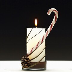 Canvas Print - Festive Holiday Candle with Candy Cane and Pine Cone