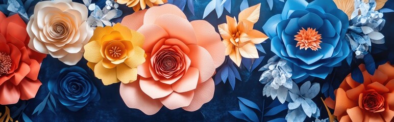 Poster - Triangular patterned paper flowers backdrop image