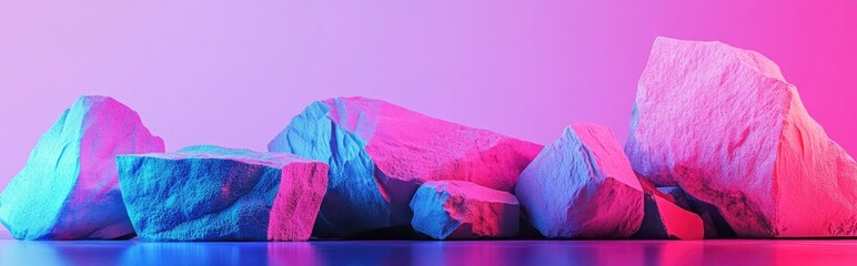 Poster - Geometric background featuring pink colored stone and rock shapes ideal for product display in 3D render