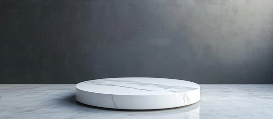 Poster - Empty 3D podium display with silver pedestal and blank backdrop for product presentation