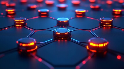 Aufkleber - Neural network visualization with interconnected glowing nodes forming an intricate web of AI processes futuristic tech background Large space for text in center Stock photo with copy space
