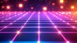© anantachat - Futuristic digital grid with glowing lines and nodes representing interconnected data and technology modern tech background with neon accents Large space for text in center Stock photo with copy space