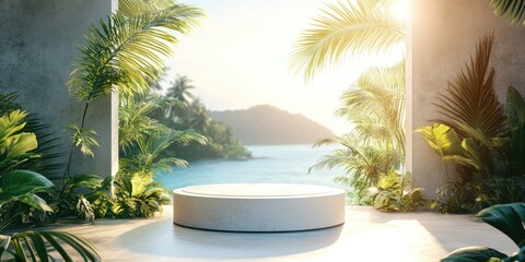 Aufkleber - Tropical summer landscape featuring a product display podium 3D rendering