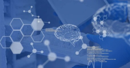 Poster - Animation of human brains and scientific data processing over scientist in laboratory
