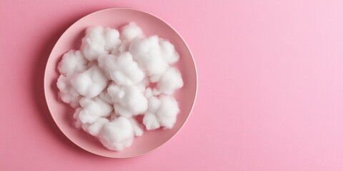 Poster - Vertical image featuring a pink plate filled with fluffy cotton clouds