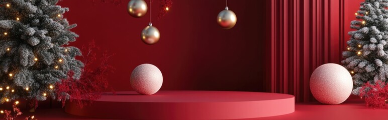 Aufkleber - Abstract Christmas podium backdrop featuring geometric spheres 3D render