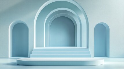 Poster - Business podium in pastel blue tones 3D rendering illustration