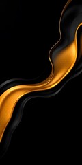 Abstract dark background with flowing golden shape. flowing, golden liquid against a black background.